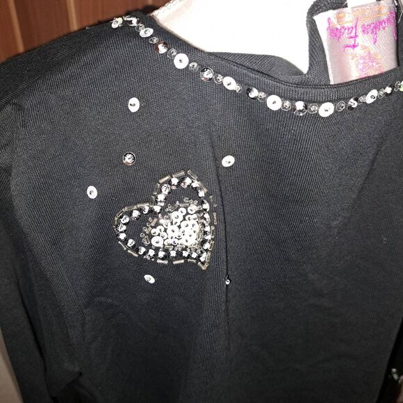 SALE!! NWT-Quacker Factory Black Heart Sequin/Bead Embellished T-Shirt XL - Picture 4 of 8